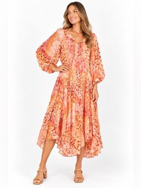 Talisman Sabrina Midi Dress Relaxed Oversized Bohemian Bonfire Size L NEW